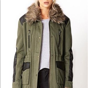 Forever 21 Leather Utility Coat with Fur Collar